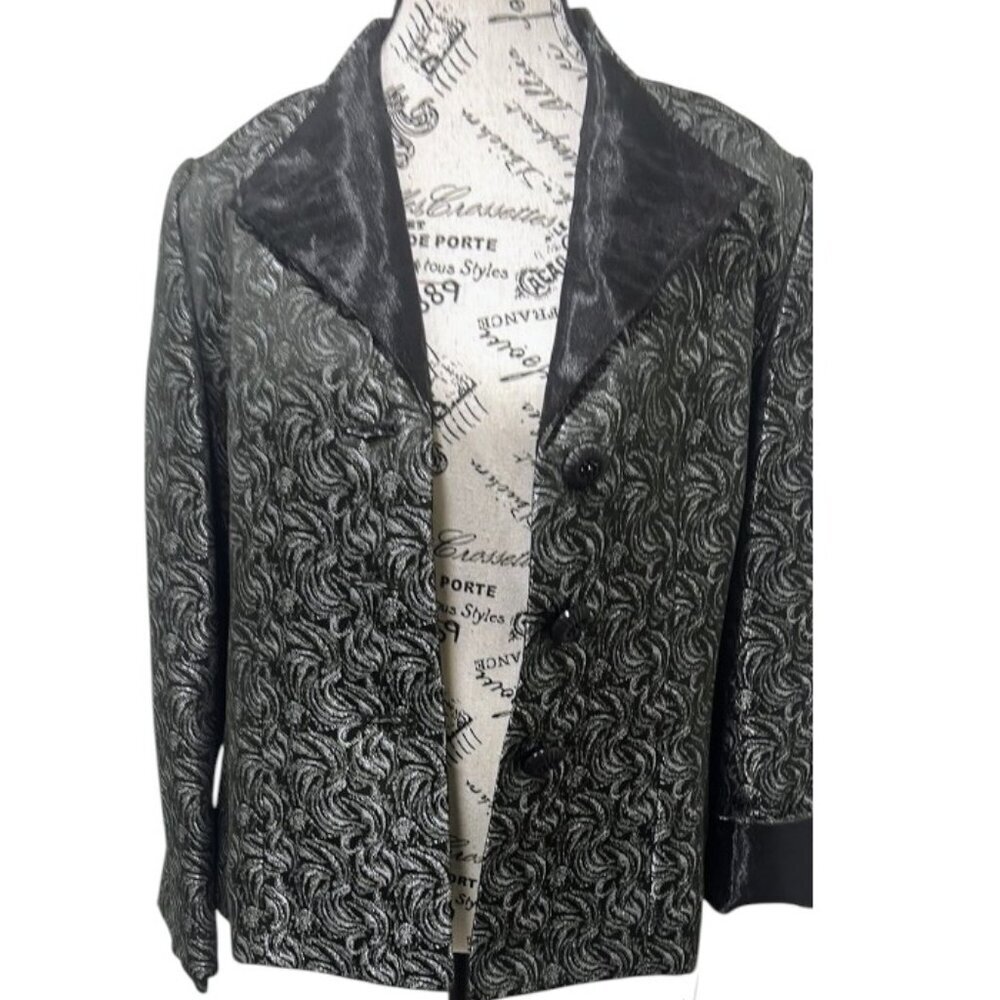 Le Suit Black Metallic Sheer Collar Blazer 14P NWT - Women's Career Jacket